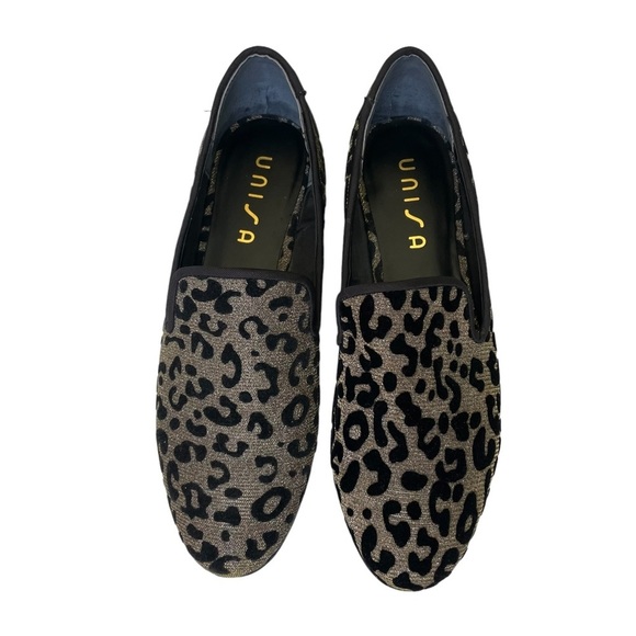 Unisa Shoes - Shimmery Flat Slippers Iridescent Leopard Printed Loafers HOLO
